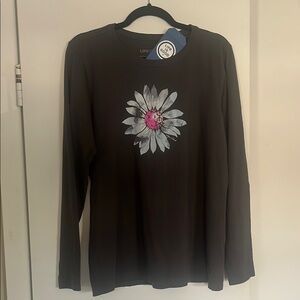 Life is Good Women's Black Long Sleeve Top with Floral Design